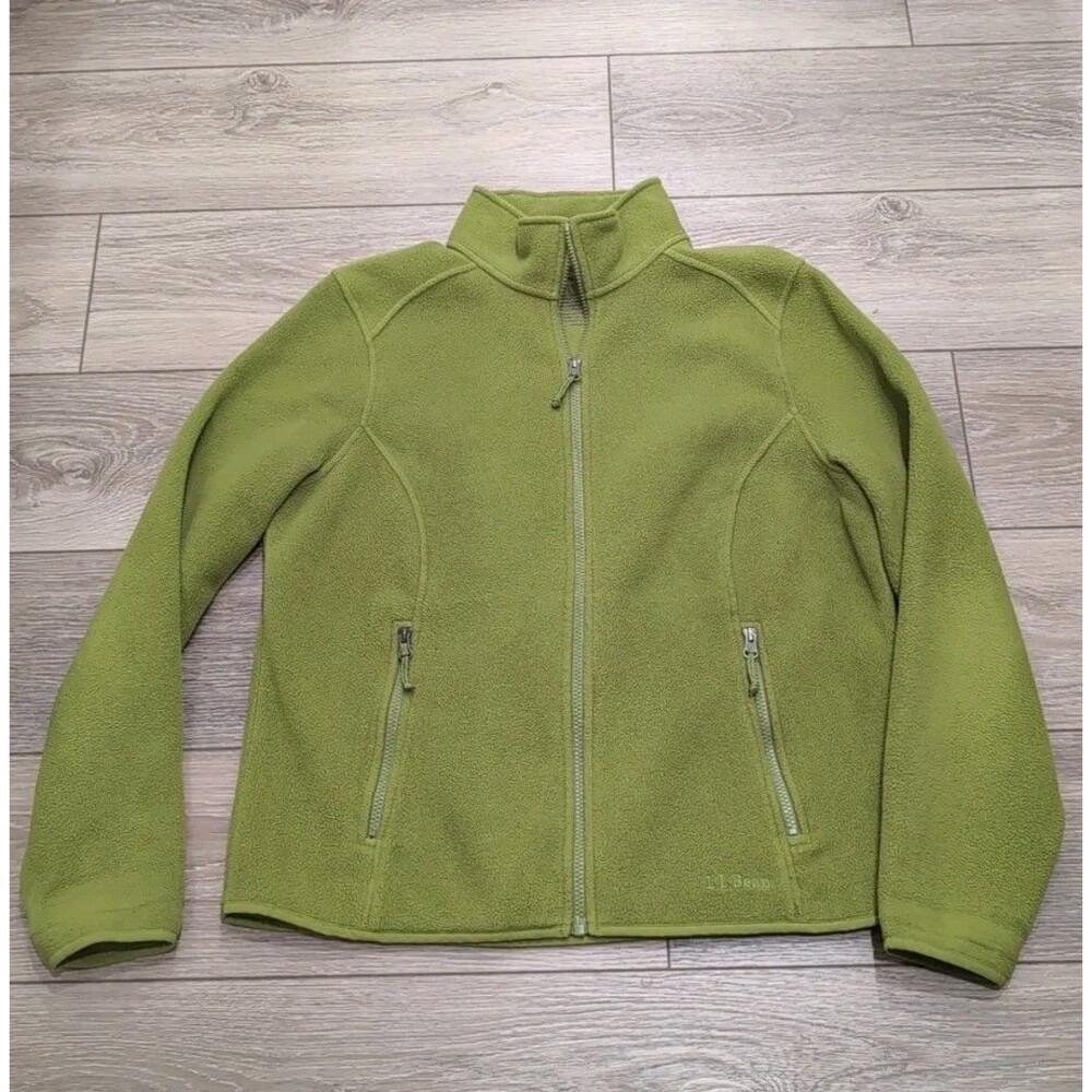 LL BEAN FLEECE JACKET WOMEN'S SIZE L FULL ZIP APPLE GREEN